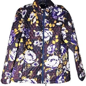 Spring Jacket By Lands End Floral Multicolor Front Side Slip Zip Pockets Size M